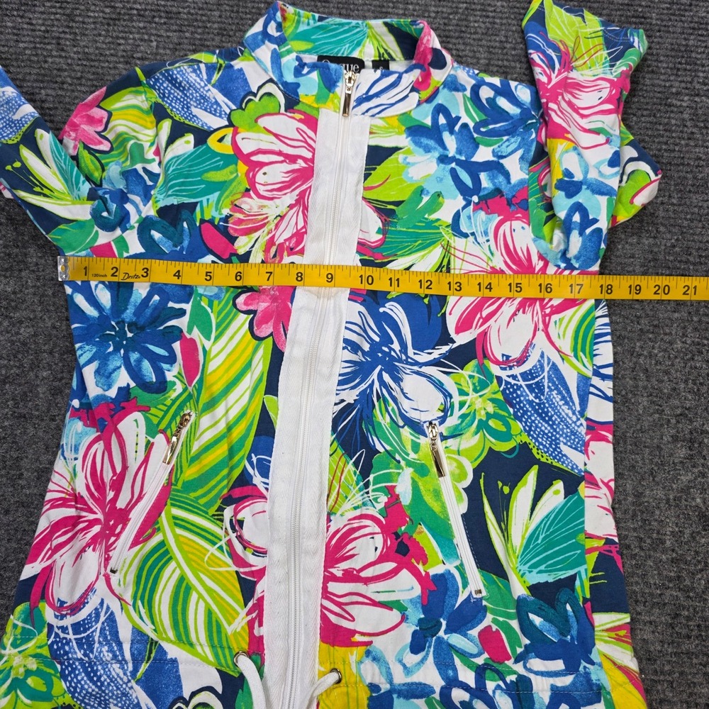 Onque Casual Floral Full Zip Jacket Top Women's Size S Multi-Color 3/4 Sleeve - Picture 5 of 7